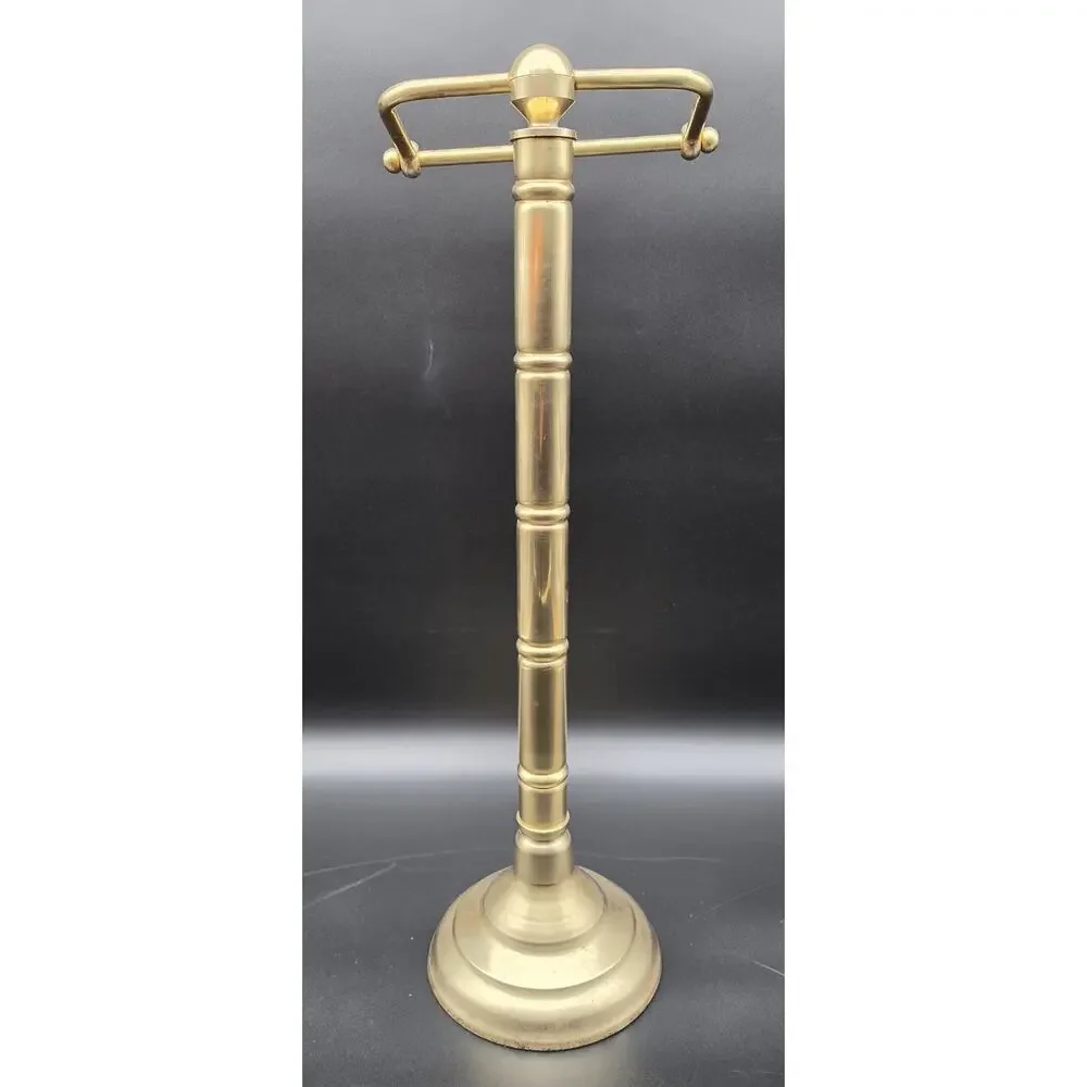 Vintage Brass Toilet Paper Holder Stand Free Standing Bathroom Roll Caddy 22